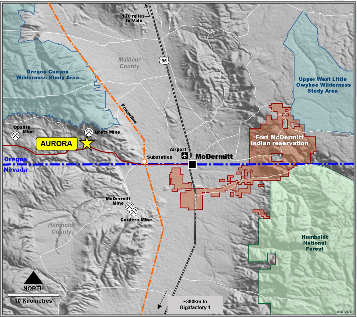 Map detailing the location of the project relevant to McDermitt airport