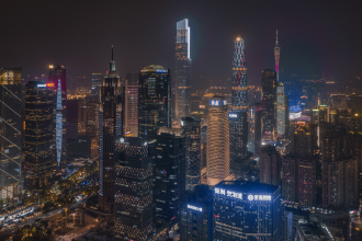 The city of Guangzhou lit up at night