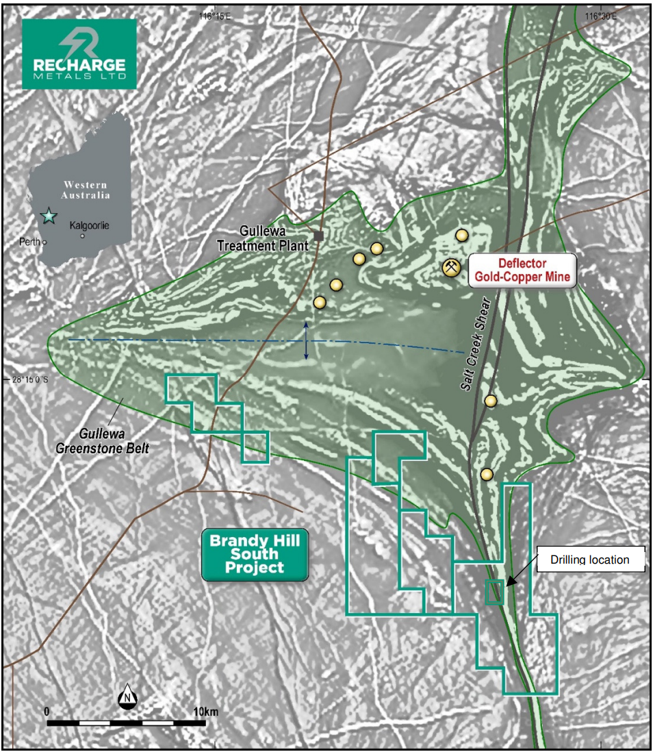 (Source: Recharge Metals) A map locating the Brandy Hill project in relation to the Salt Creek Shear zone 