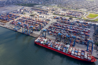 Aerial snapshot of shipping and cargo port