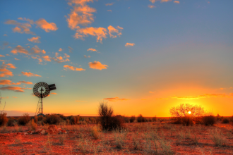 Lonely windmill in the evening time somewhere in remote Australia