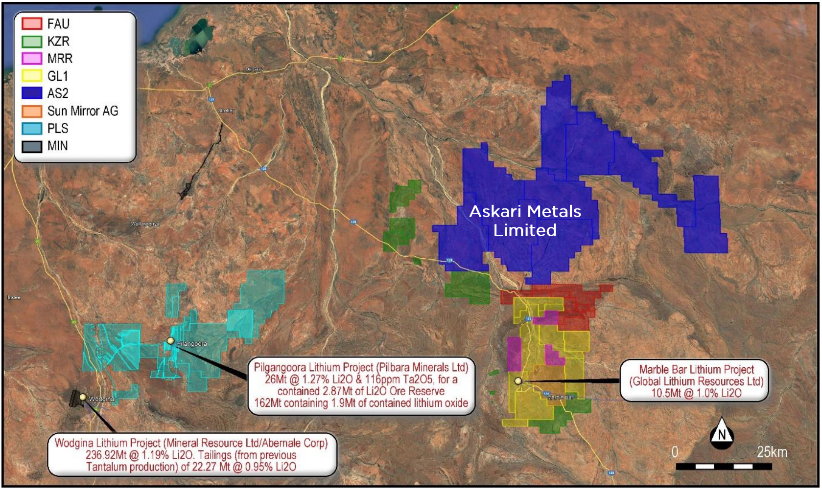 A map detailing the boundaries of Askari's Lithium Project and nearby operators 