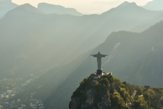 Brazil-s Christ the Redeemer statute is lit up in morning sun