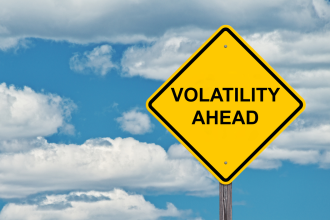 Bear Market - Volatility Ahead Caution Sign - Blue Sky Background