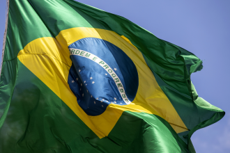 The Brazilian flag caught in the wind