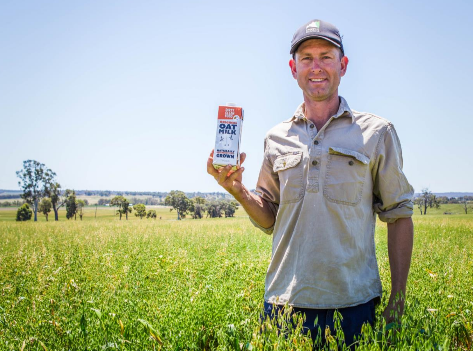(Source: Open Wide Agriculture) A look at the packaging of Dirty Clean Foods' carbon-neutral Oat Milk product 