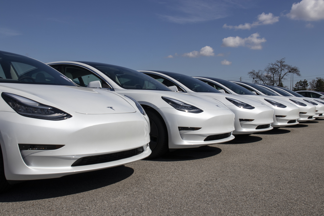Tesla - Tesla electric vehicles awaiting preparation for sale