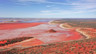 Aerial view of red lake outback Western Australia