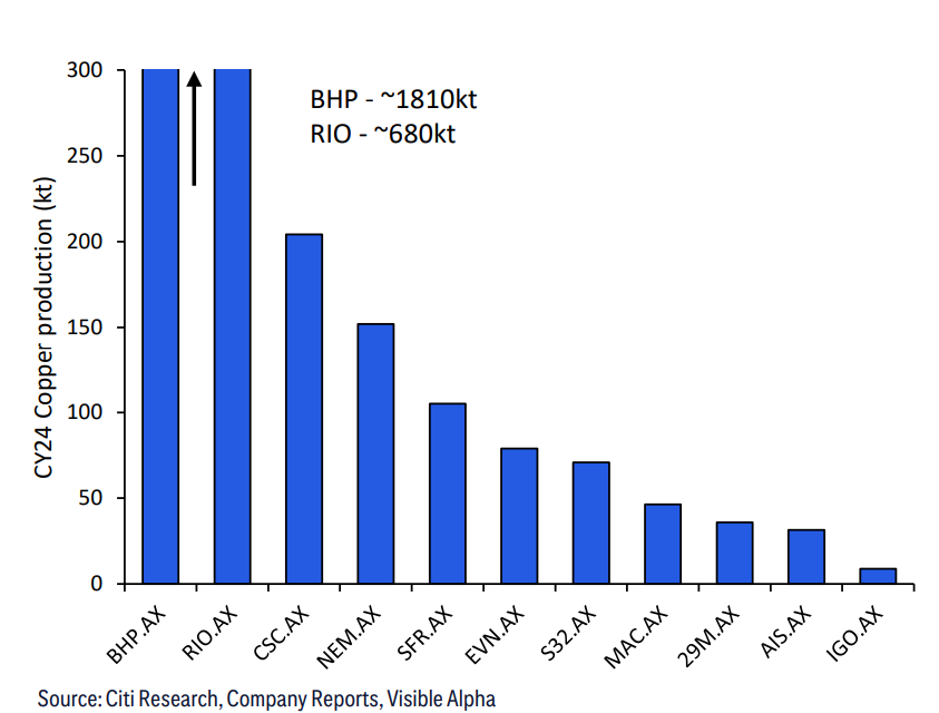 There are many ways to play copper on the ASX but pure plays are limited. Source Citi Research