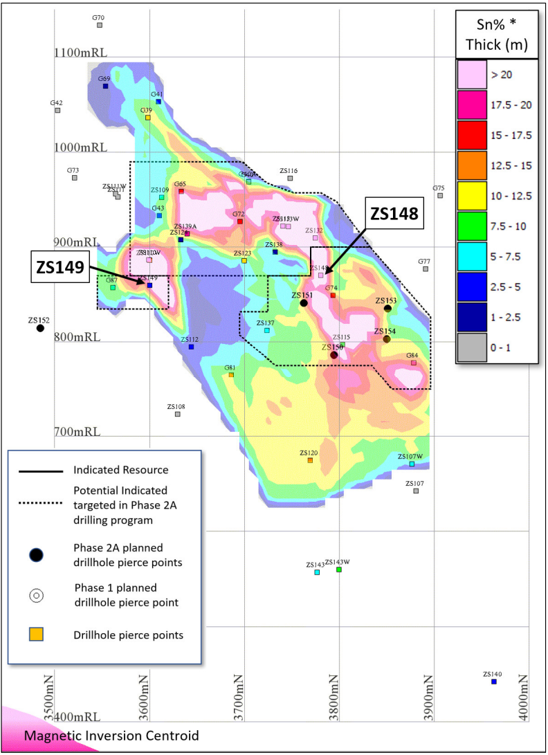 A map locating drillholes at the Severn target acreage with underlying magnetics data 