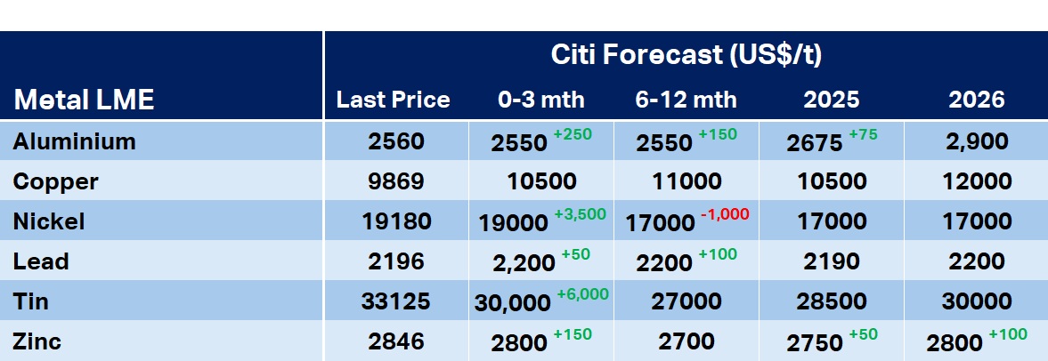 citi metals price forecasts MI