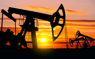 Exploring - Industrial landscape Oil pumps against the setting sun