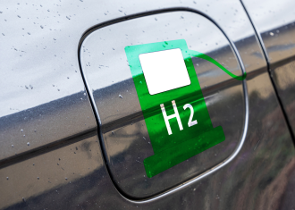 A depiction of what a hydrogen fuelled hybrid EV's fuel cap may look like for the purposes of visual demonstration 