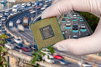 Microchip held over a freeway