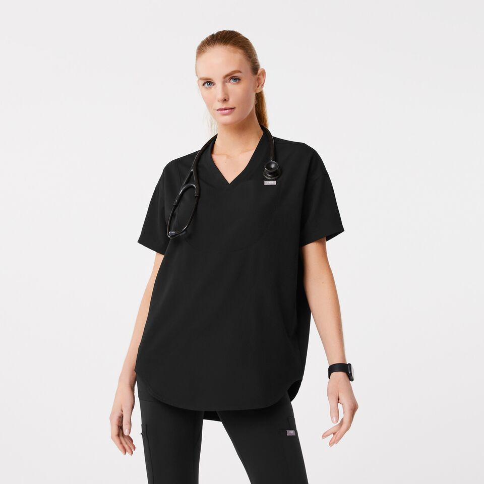 Halle V-Neck Tunic Scrub Top - Black · FIGS