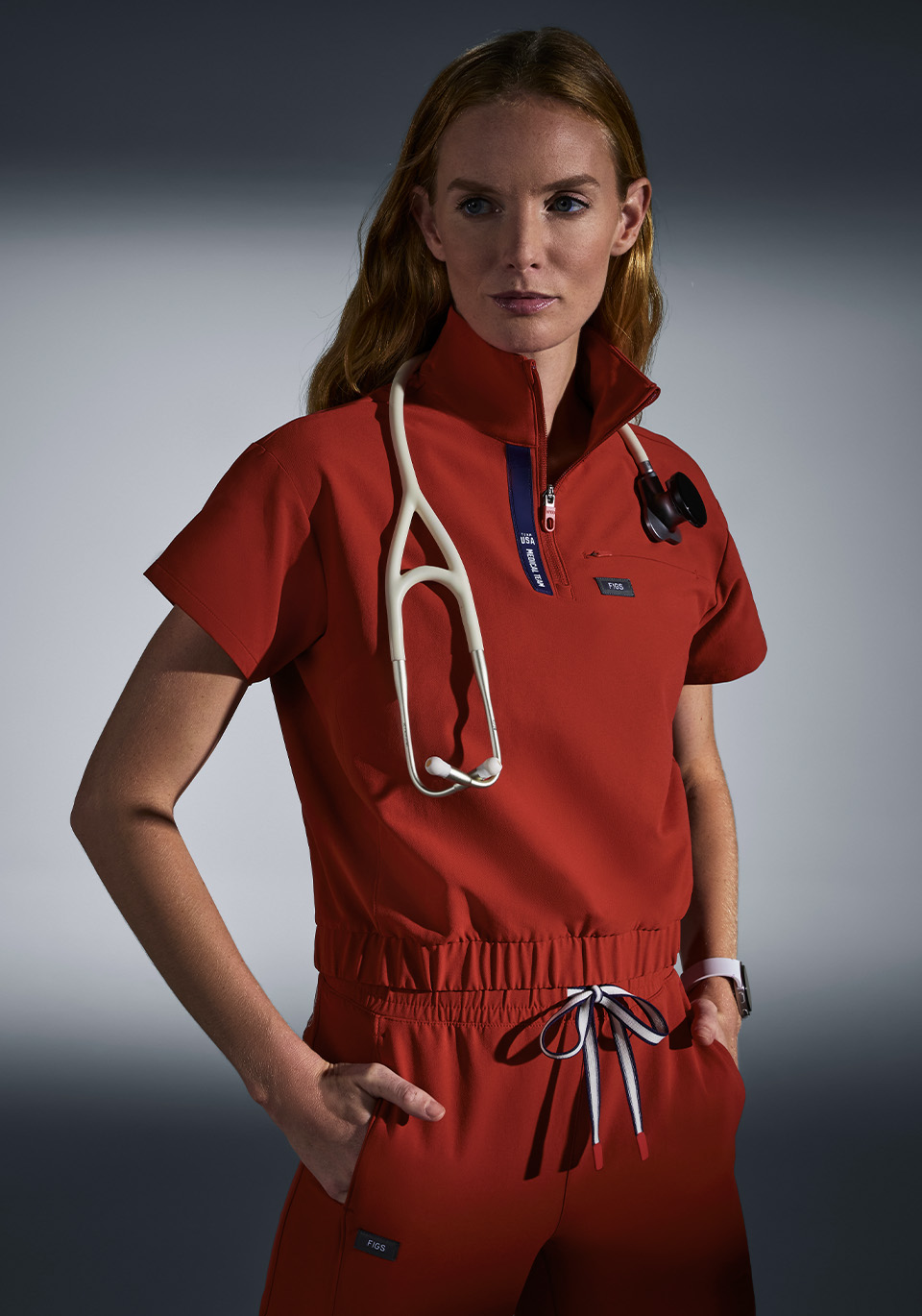 Women's FIGS x Team USA FIBREx Mock Neck Scrub Top™ - Off White