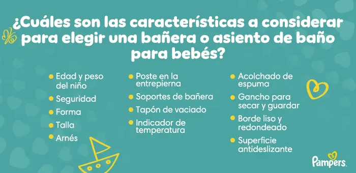 Características a considerar para elegir una bañera o asiento de baño para bebés