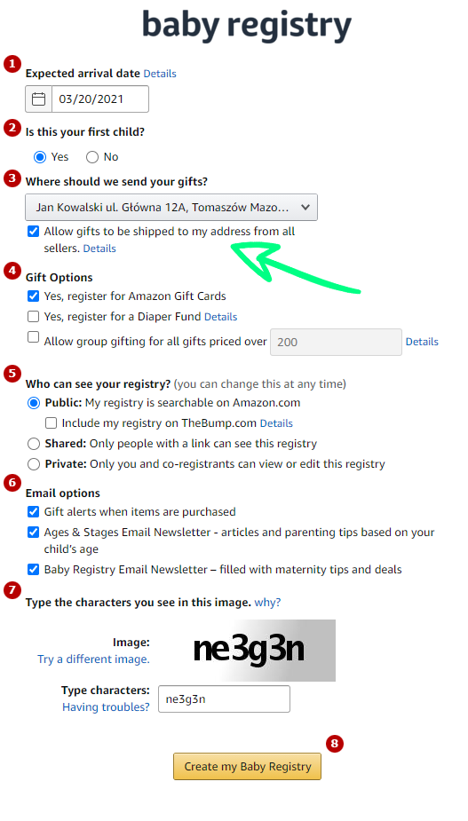 Instrukcja Amazon Baby Registry