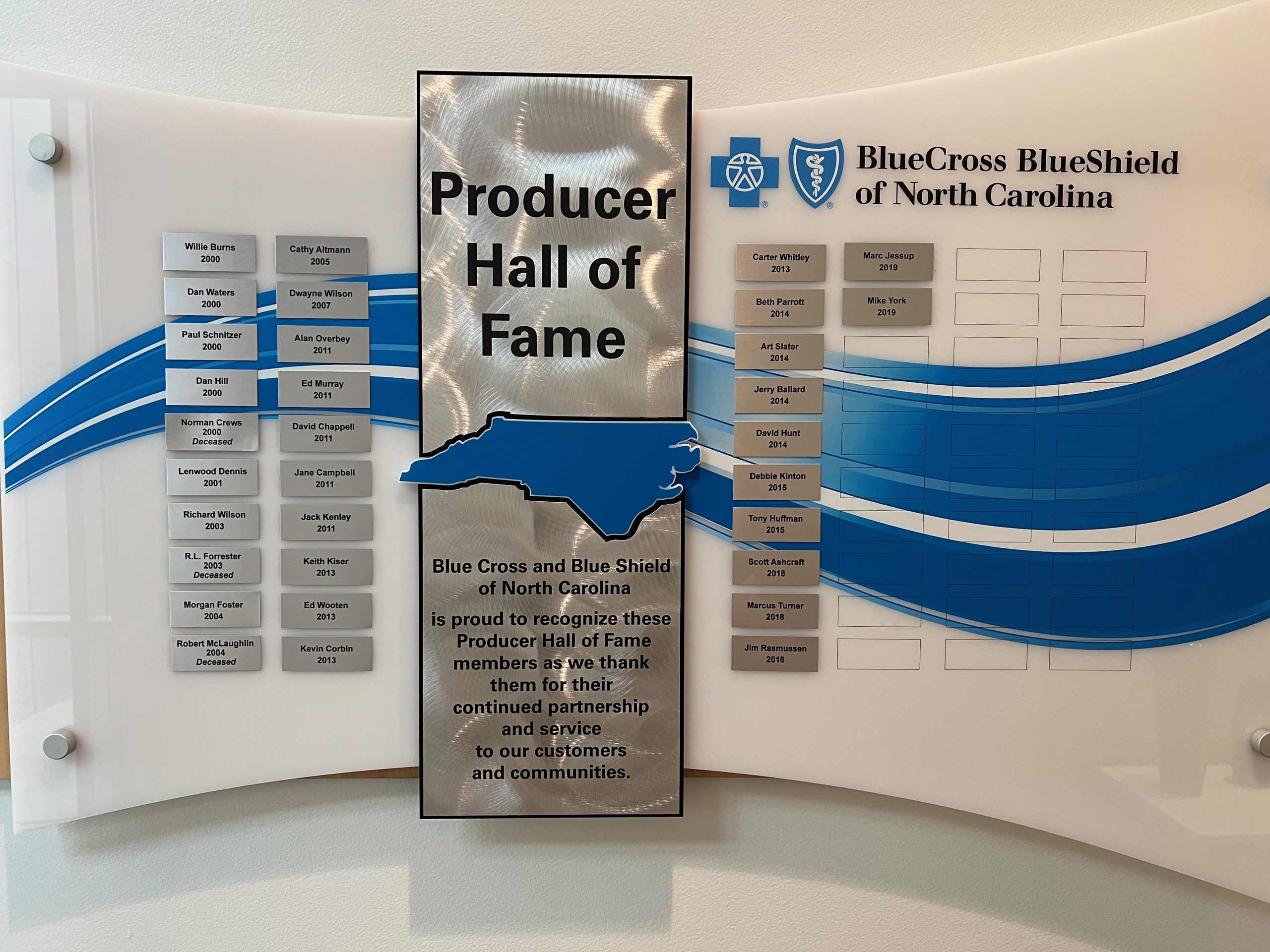 Hall of Fame exhibit at the BCBSNC home office in Durham NC.