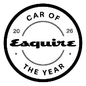 Circular black and white badge reading "Esquire Car of the Year 2026" with stylized text