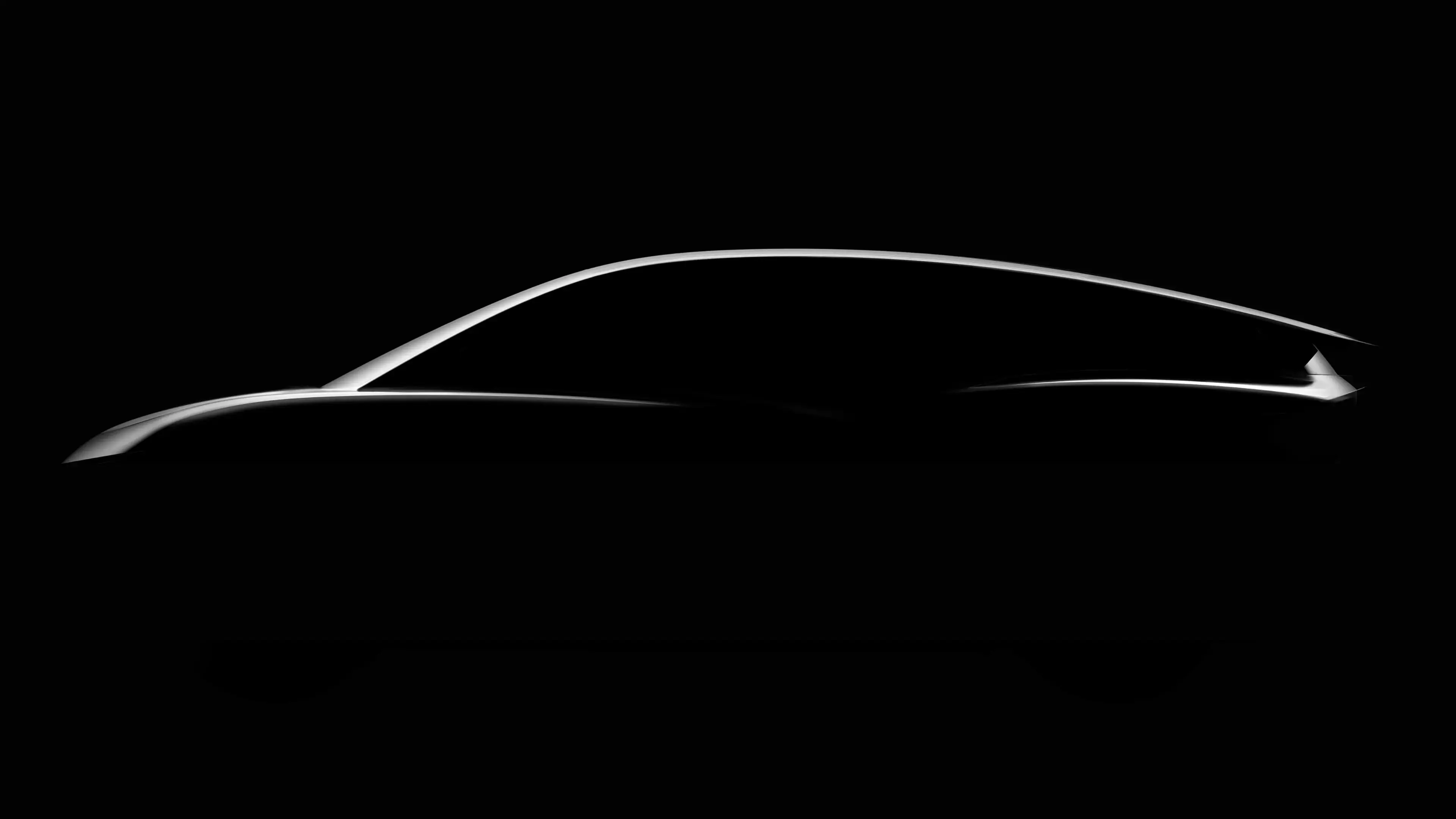 Sleek silhouette of a car against black background, showing only the elegant curved roofline and minimal contours.