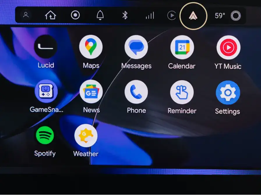 Smartphone home screen with app icons including Maps, Messages, Calendar, and Spotify against a blue-black background.