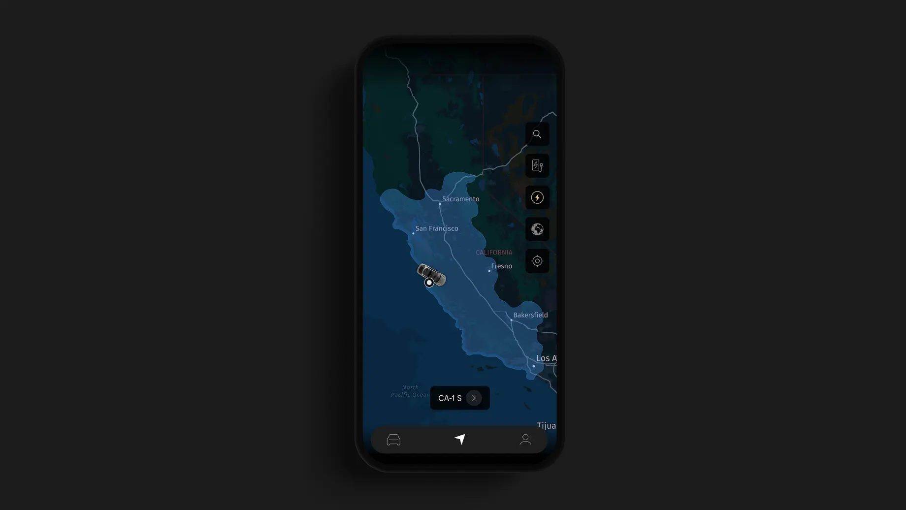 Image of Lucid Mobile app and navigation screen of your current estimated range