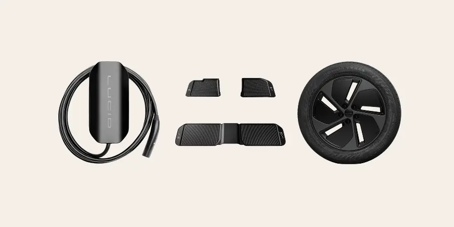 An image of various Lucid vehicle accesories.