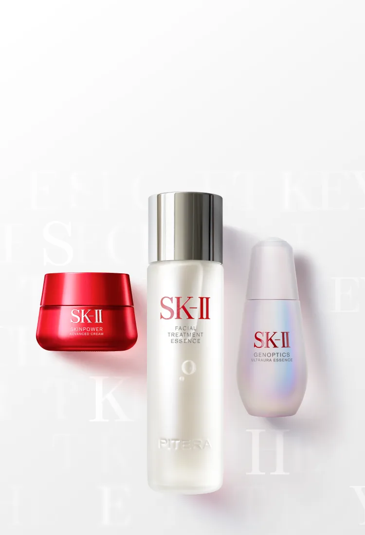 SK-II PITERA™ Hero Regimen Set: Facial Treatment Essence, GenOptics Ultraaura Essence, and Skinpower Advanced Cream.