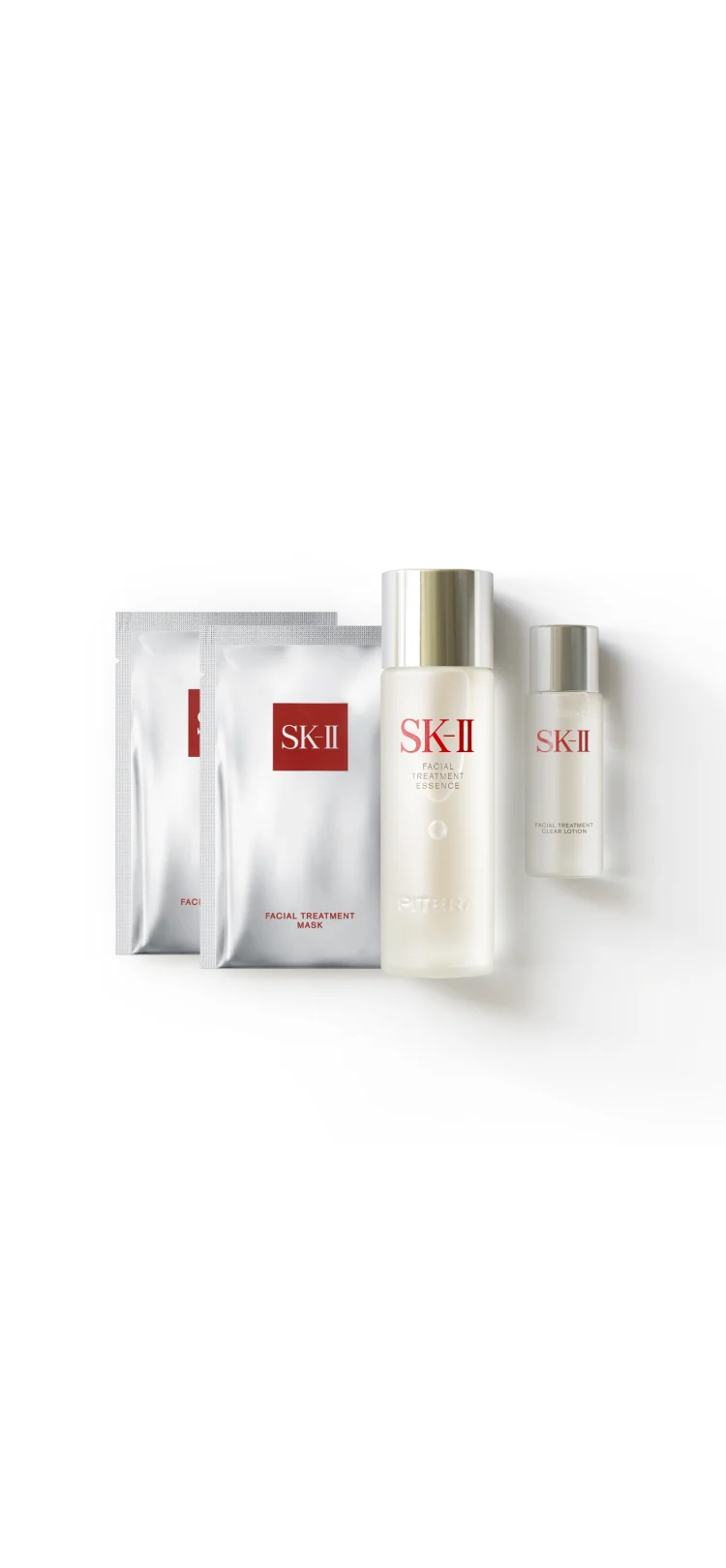 SK-II PITERA™ First Experience Kit เซ็ตสกินแคร์ที่รวบรวม 3 ผลิตภัณฑ์ขายดีที่สุดของเราเพื่อเปลี่ยนผิวให้กระจ่างใสดุจคริสตัลประกอบด้วย เอสเซนส์ โทนเนอร์ และมาส์กบำรุงผิว