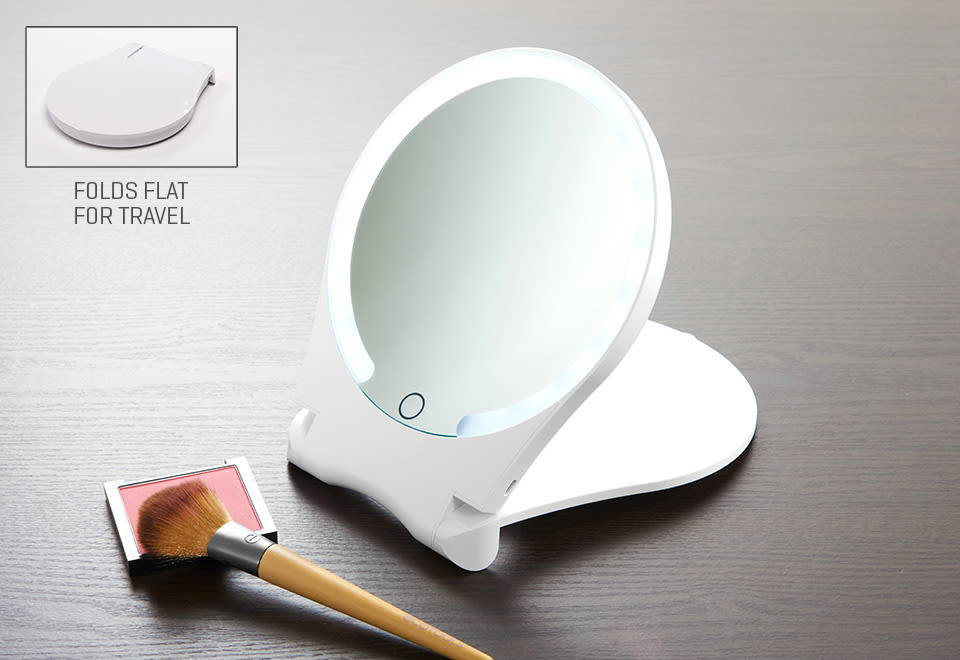 10X Lighted Folding Travel Mirror by Sharper Image