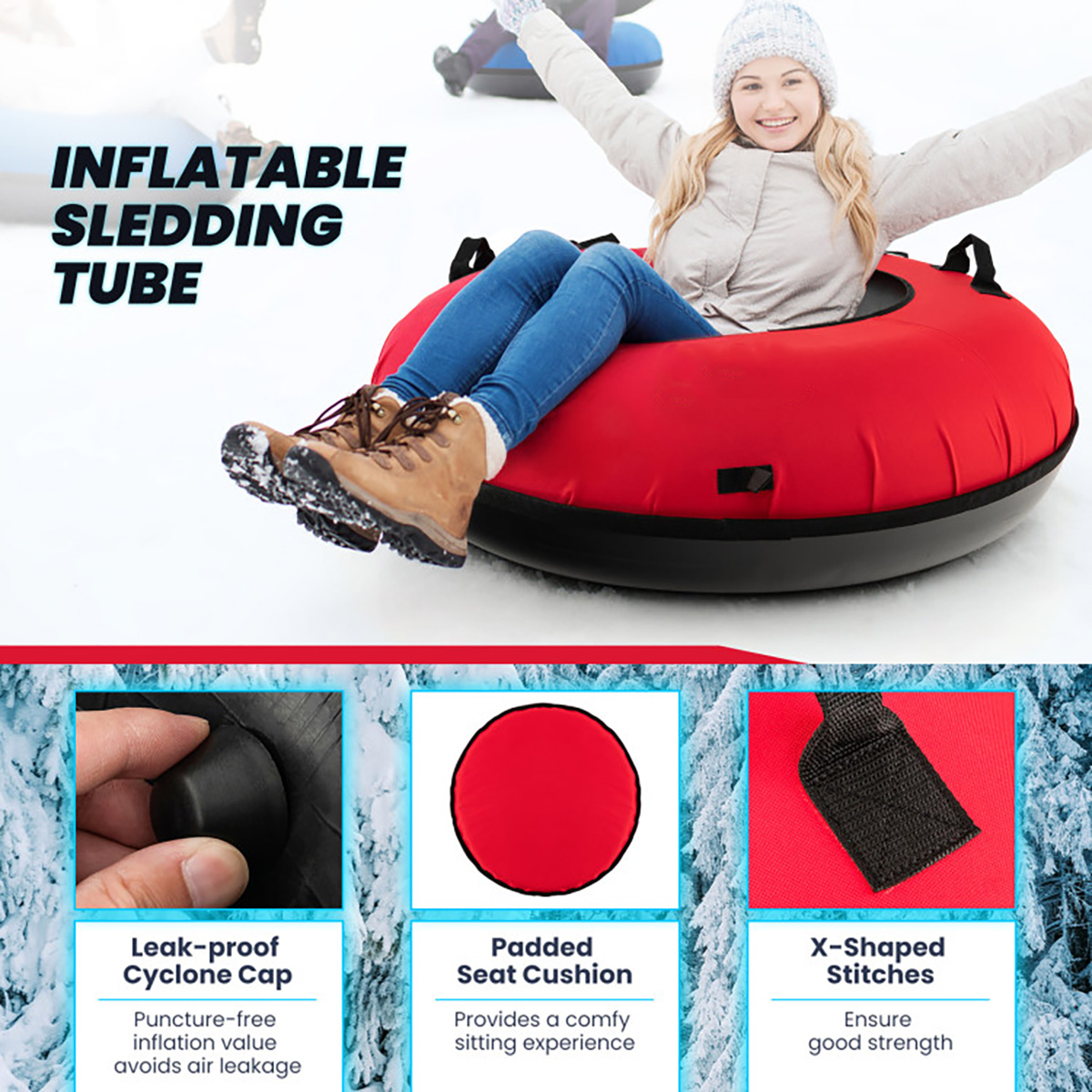 40'' Heavy-Duty Inflatable Snow Sled with Tow Strap