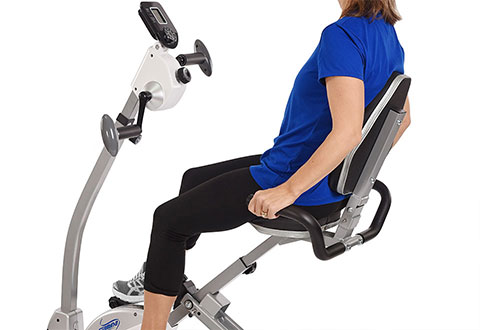 space saving recumbent exercise bike with upper body motion