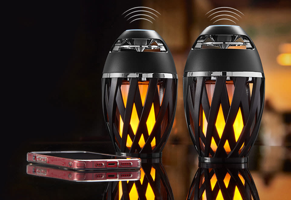 Tiki Torch Outdoor Bluetooth Speakers by Sharper Image (Set of 2)