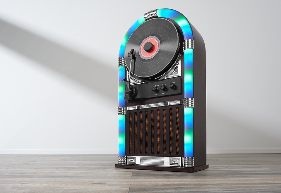 Jukebox LED照明付き アナログプレイヤー 限定1400円OFF】レコードプレーヤー カセットテープ ラジオ
