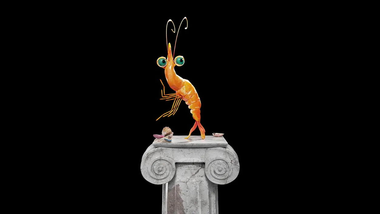 A funky prawn dancing on a plinth. Pretty sweet.