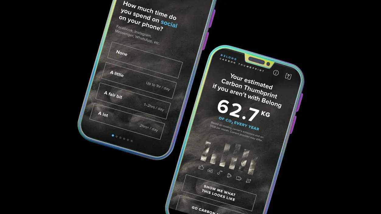 Two mobile screens of the Carbon Thumprint app positioned side by side