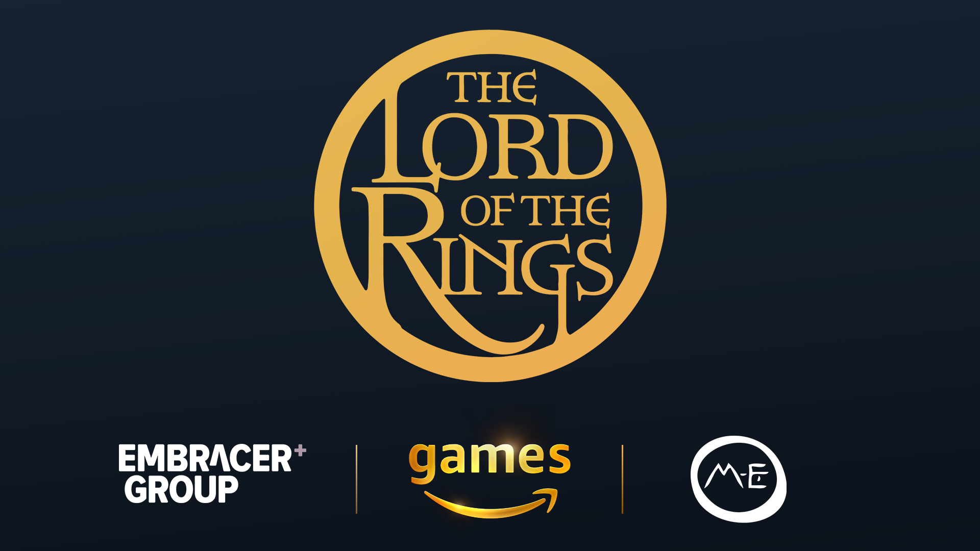 The lord of the rings logo. Embracer group logo. Amazon Games logo. Middle-earth Enterprises logo.