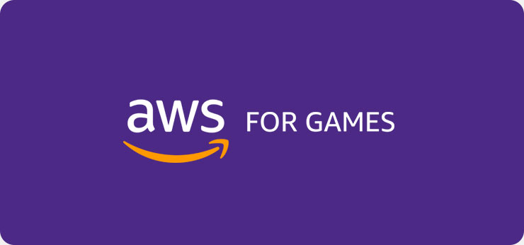 The AWS logo followed by the tagline "for games" sitting over a purple background