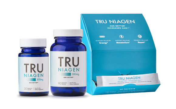 Tru Niagen 300 mg bottle in two sizes