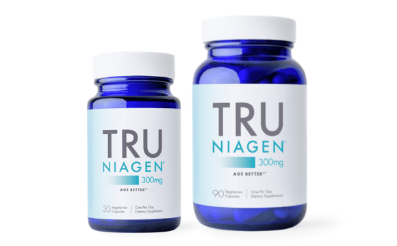 Tru Niagen 300 mg bottle in two sizes