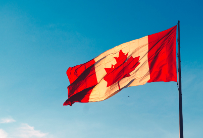 Canadian flag flapping in the wind