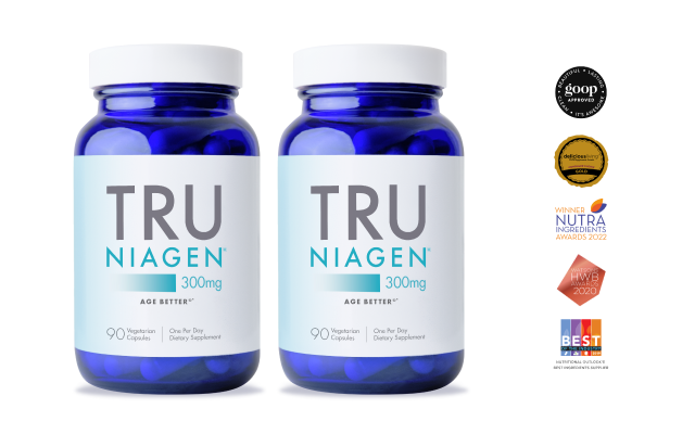 Tru Niagen 300 mg 180 count - Front of two bottles