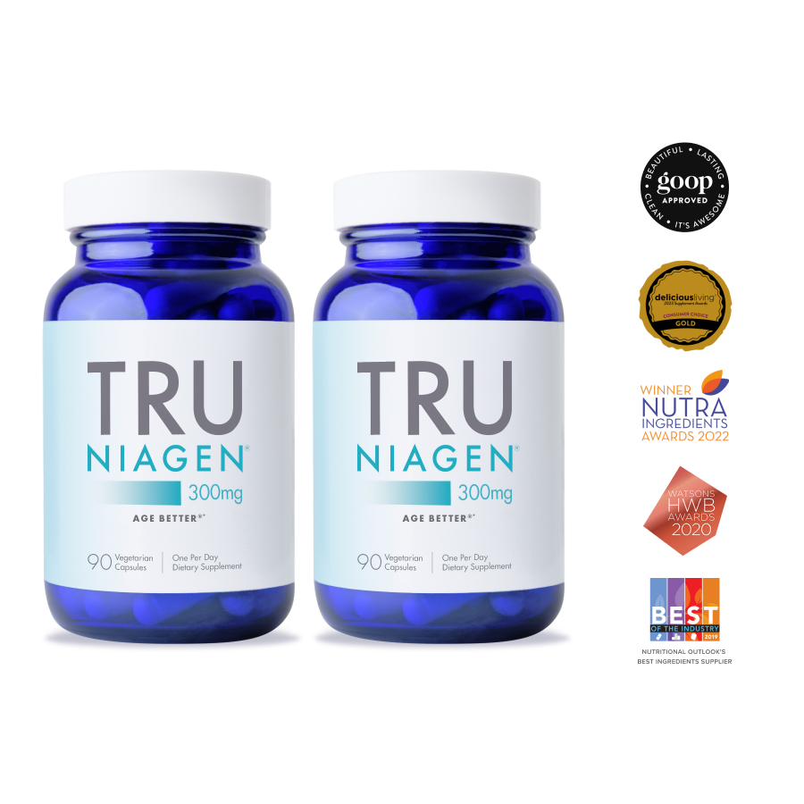 Tru Niagen 300 mg 180 count - Front of two bottles