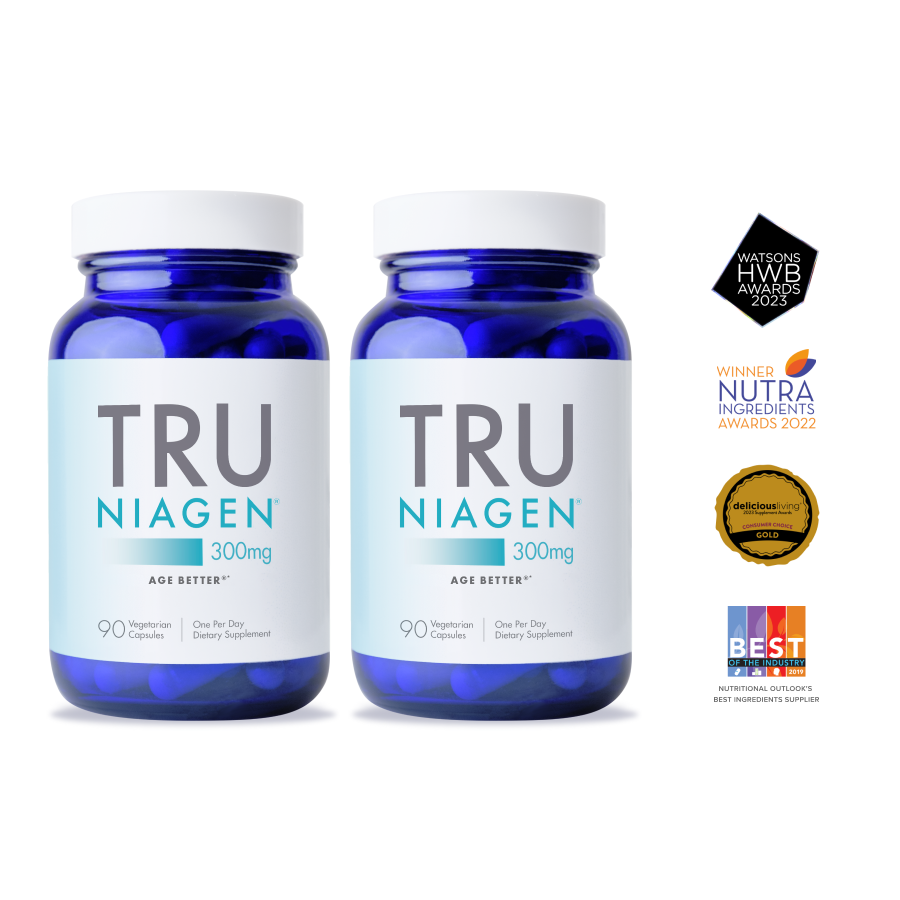 Tru Niagen 300 mg 180 count - Front of two bottles