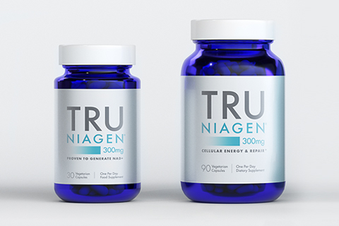 Tru Niagen 300 mg bottle in two sizes