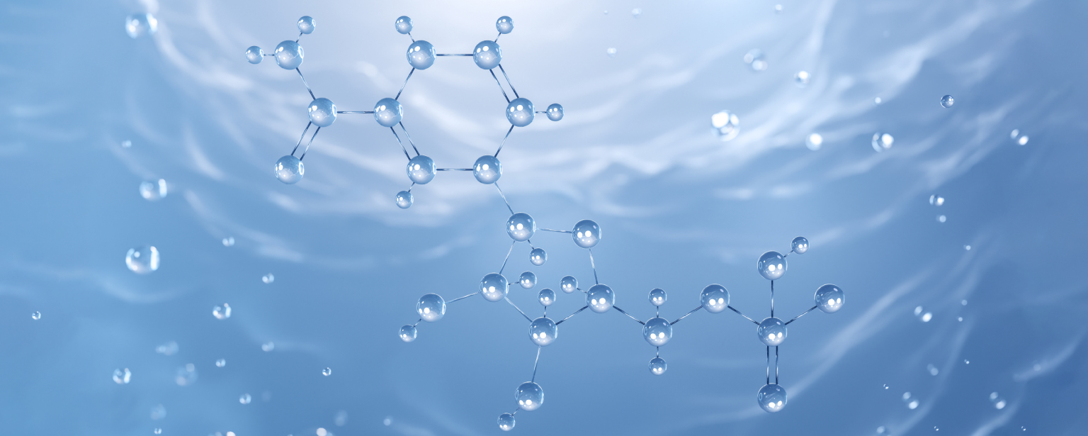 Aqueous background with molecular structure 