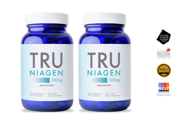 Tru Niagen 300 mg 180 count - Front of two bottles