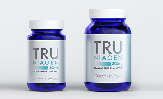 Tru Niagen 300 mg bottle in two sizes