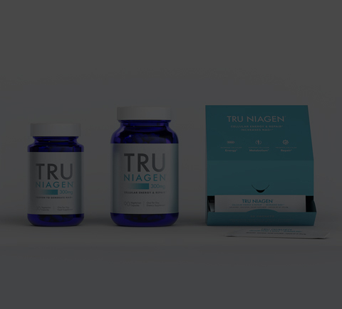 Tru Niagen 300 mg in two bottle sizes and in stick pack form
